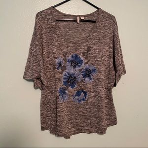 Charcoal grey with blue flowers